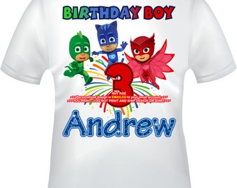You Print - PJ Masks Birthday Boy iron on, PJ Masks Mommy of iron on, PJ Masks Daddy of iron on, pj masks B-day shirt decal- pjmasksbb