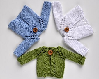 Knitted green, white and blue cardigan for Blythe doll,blythe clothes, knitted clothes, blythe accesories, clothes for doll, green cardigan