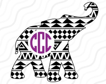 Aztec Elephant SVG, Elephant, Elephant SVG, Monogram SVG Cut table Design,svg,dxf,png Use With Silhouette Studio & Cricut_Instant Download