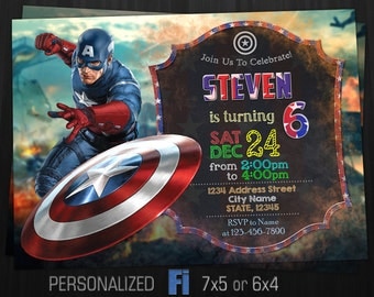 Captain America Invitation, Captain America Birthday Party, Avengers, Superhero, Superheroes, Personalized, Printable, Digital File