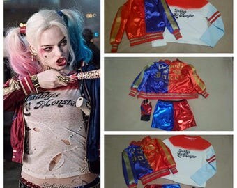 Harley Quinn Costume full set harley quinn cosplay harley quinn jacket t-shirt shirt glove shorts for kids daddys lil monster suicide squad