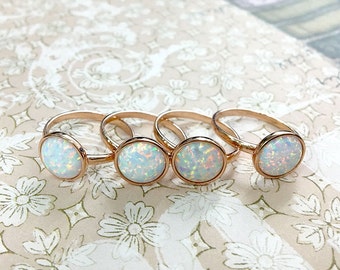 Rose Gold Opal ring,White opal ring,Silver ring,Stone ring,October Birthstone ring,Birthstone ring,Simple ring,birthday ring