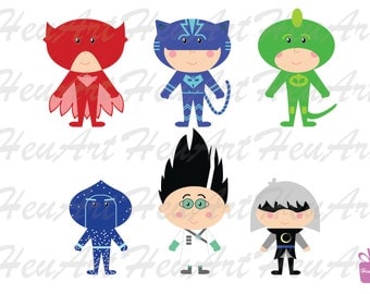 NEW PJ Masks Clipart, PJ Masks Party Theme, Party, Printables, Stickers, Cute Clipart, Party, Embroidery,Bunting,Digital Clipart,Artwork