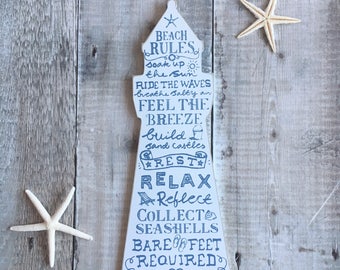 Beach Rules Sign - Lighthouse Sign - Beach Sign - Nautical Sign