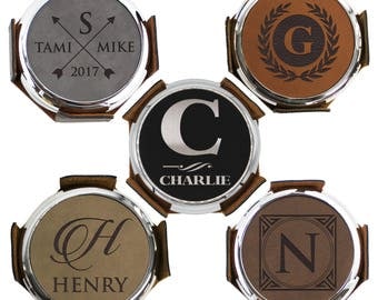 Wedding Coasters, Monogram Coasters, Housewarming Gift, Fabric Coasters, Personalized Coasters, Leather Coasters, Set of 4, Metal Coasters