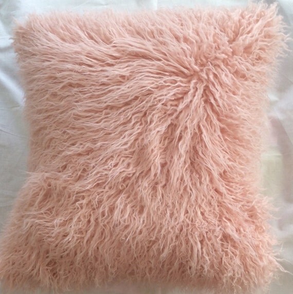 Salmon Pink faux Fur Pillow Throw Pillow Cover Neutral