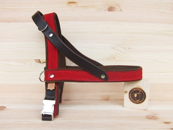 Red Dog Harness - Red Suede Leather Harness - Italian Premium Leathers - Adjustable Dog Harness - Colored Dog Harness - Handmade Dog Harness