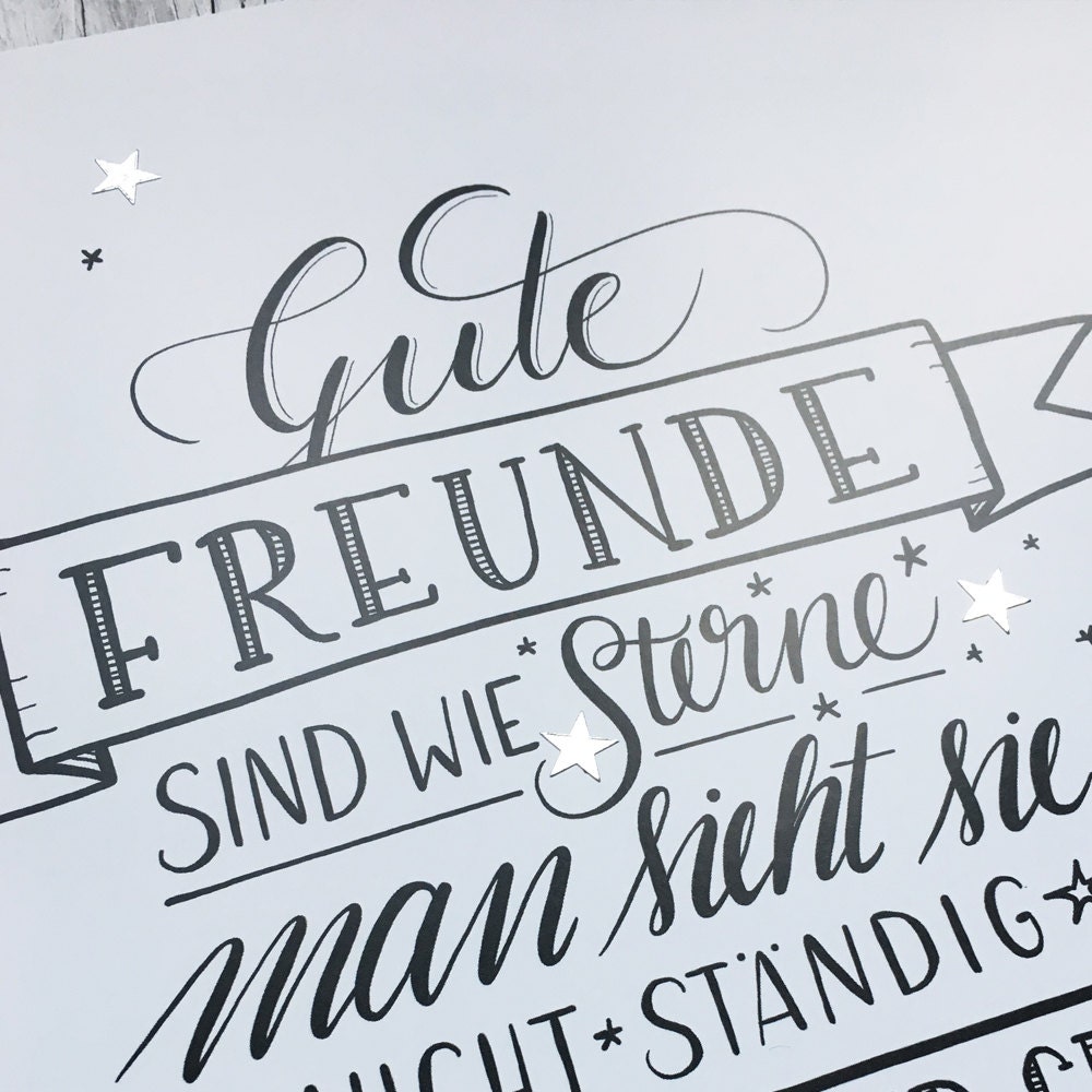 Poster Gute Freunde Handlettering Print Kunstdruck
