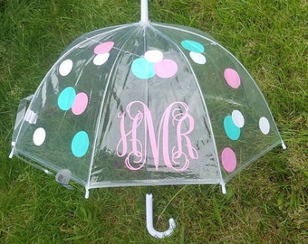 Monogram Umbrella, Clear Dome Umbrella, Children's Umbrella, kids gift, polka dot umbrella, custom umbrella, kids umbrella, girls birthday