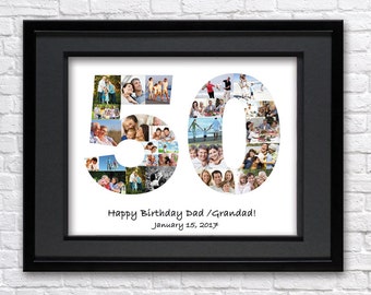 Digital File Personalized Birthday Gift, Number Photo Collage, 50th Anniversary, Custom Photo Collage, photo collage gift, 50th Birthday