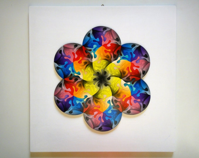 Mandala Flower, Woodwn Puzzle Art Sacred Geometry, Healing Art, Adult Gift, Wooden Handmade, Ready To Hang, Acrylic On Pieces by Samo Svete