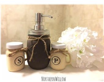 Mason Jar Soap Dispenser, Mason Jar Kitchen Decor, Salt and Pepper Shakers, Kitchen Decor, Rustic Kitchen Decor, Rustic Kitchen