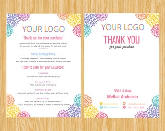 Printable Thank You Card, Policy Card, Care Card, Care Instruction Lula Return or Exchange LLRThank07 | TY_06