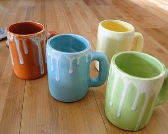 Ceramic Cup Set / Handmade Coffee Cup Set / Pottery Mugs / Spring Decor / Multicolored Cups