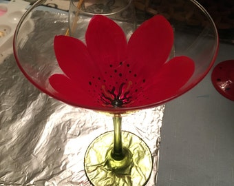 Red flower martini glass