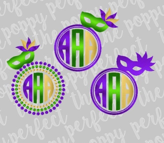 3 Mardi Gras Mask Monogram Frames SVG