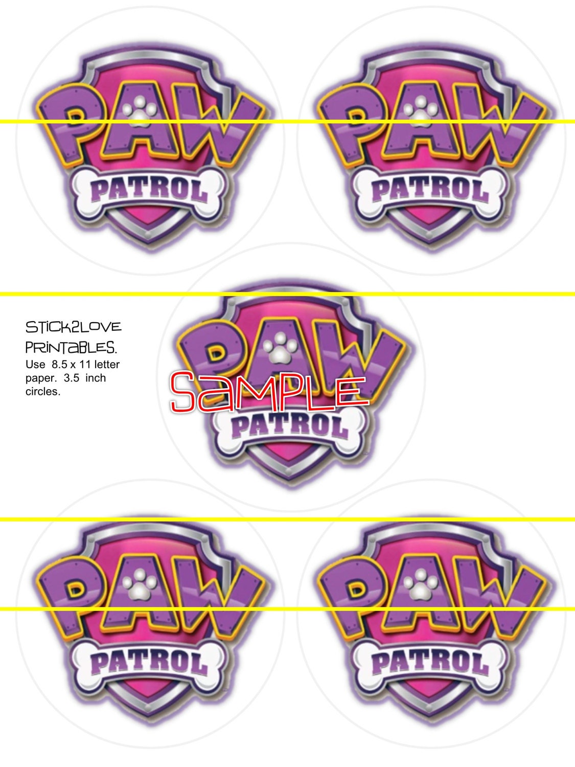 Paw patrol pink Shields printables 3.5 " circles cupcake toppers ...