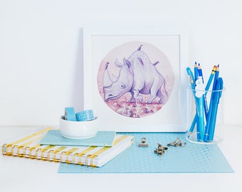 Rhinoceros Animal Art Illustration Square Print
