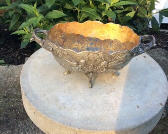 Vintage Plated Footed Cherub Bowl Handles Ornate Made In Japan