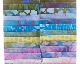 Lotus Blooms Batiks Strip Pack/Jelly Roll by Kathy Engle for Island Batik - 40, 2.5" of Precut Fabric Strips