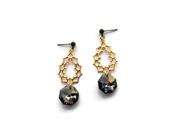 Drop dangle earrings - Black crystal earrings - Geometric earrings 2