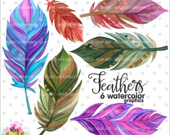 75%OFF - Feather Clipart, Feather Graphic, COMMERCIAL USE, Kawaii Clipart, Watercolor Feathers, Digital Feathers, Planner Accessories