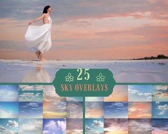 25 Sky Photo Overlays, clouds Photoshop, sunset, blue sky, dramatic sky, sky texture, clouds effect, realistic sky, Photography Overlays