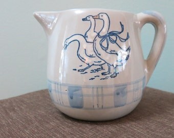 Small Stoneware Pitcher, Gaggle Geese Stoneware Pitcher, Vintage Louisville Stoneware Small Pitcher, Gaggle Geese - V107