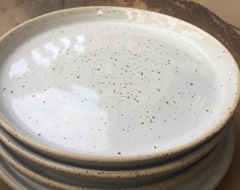 Set of 4 White-Speckled Ceramic Dinner Plates