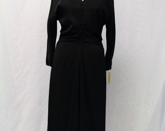 1950's Long Sleeve Dress with Beaded Collar and Chest Slit