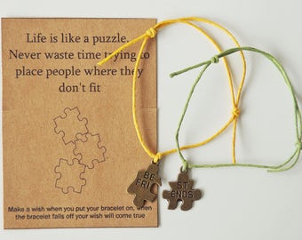 Buy 5Free1~ Best Friends, Frienship, Wish Bracelet, Friendship Bracelet, Best Friend Gifts, bff bracelet, Best Friends Puzzle, Make a Wish