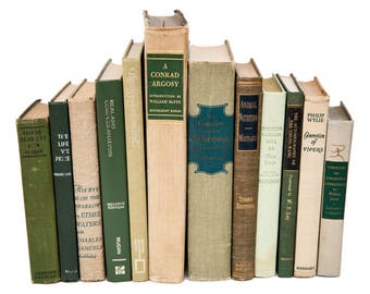 Set of Vintage Green & Beige Old Books for Decor, Instant Library, Book Themed Wedding Centerpiece, Gifts for Book Lovers, Shabby Chic Decor