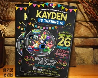 Spongebob Invitation / Spongebob Birthday Invitaton / Spongebob Birthday Card / Boy Invitation / Birthday Invitation / Invitation / SL