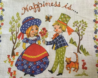 1978 Happiness Is calendar tea towel Kitsch design Vintage tea towel Vintage kitchen 40th birthday gift Collectibles