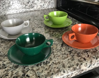Melmac cups and saucers- set of 4