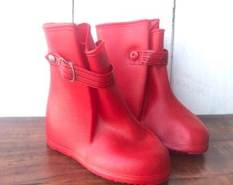 Red Rain Boots Overshoes
