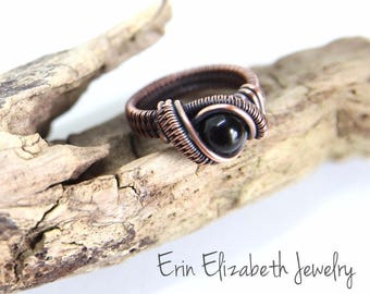 Custom Black Onyx Ring, Wire Wrapped Ring, Black Onyx Wire Wrap, Heady Ring, Heady Wire Wrap, Bohemian Ring, Festival Fashion, Gemstone Ring
