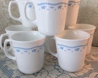Corning "Morning Blue" 8oz Coffee Tea Mugs Cups - Set of 8