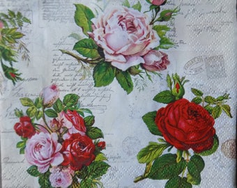2* Paper napkins for decoupage, decoupage napkins, paper napkins roses,serviettes,vintage roses napkins,bouquet roses,tovaglioli,pañales