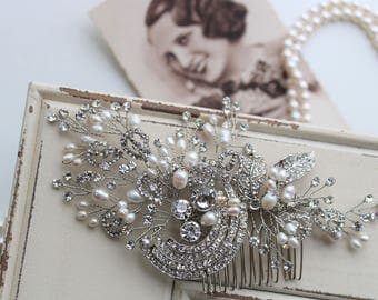 Art Deco Hair Comb , Vintage Style Crystal Pearl Hair Comb, Art Deco headpiece, Bridal Headpiece, Wedding Hair Comb