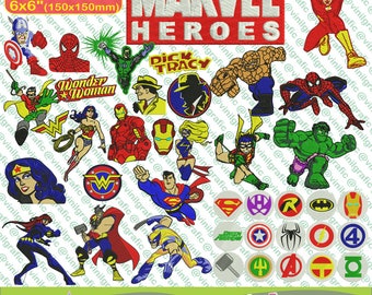 Marvel Heroes kit of 41 Embroidery Designs Brother Ironman Spiderman Hulk Wonder Woman Comic Spiderman Resizer Converter Software Included