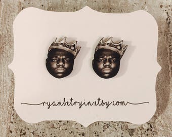 Biggie Smalls Stud Earrings - Notorious BIG - Biggie Earrings - Gangsta Rap - Big Poppa - 1990s - 90s Earrings - Hip Hop Earrings