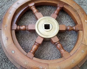 Vintage ships wheel wood and brass