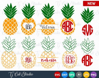 Pineapple SVG, Cut Files Monogram, Split Pineapples,Pineapple Monogram, Files for Silhouette Cameo or Cricut, Commercial & Personal Use.