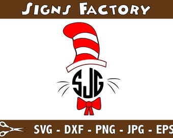 Cat In The Hat Monogram Svg, Dr. Seuss Svg, Svg Files, Cricut Files, Silhouette Files