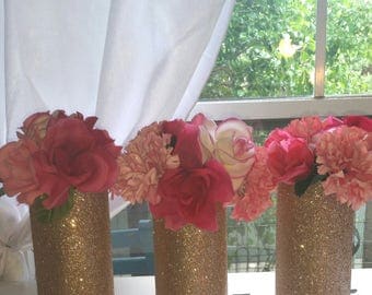 6 vases, wedding centerpieces, centerpieces, gold vases, glitter vases, wedding center pieces for tables, wedding center pieces, flowers