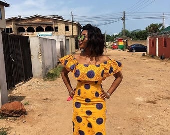 Anakara dress, Off shoulder dress, African print dress, Yellow African dress, Dashiki dress, Angelina dress, Kente dress, Maxi dress