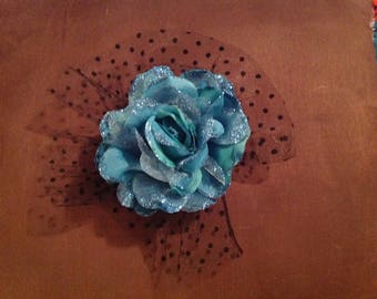 Pin on artificial flower corsage teal with netting