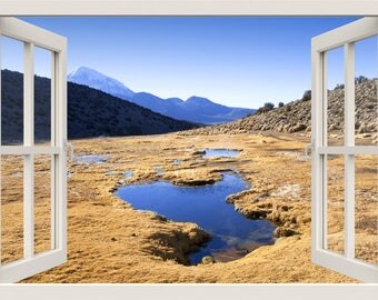Mountains Wall Decal, Landscape Nature Wall Decal, 3d Window Wall Decal, Window Frame, Window View Home Decal, Wall Mural, Living Room Decor