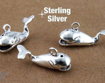 Sterling Silver 19mm 3D Whale Charm (1 Pc) #BSJ045